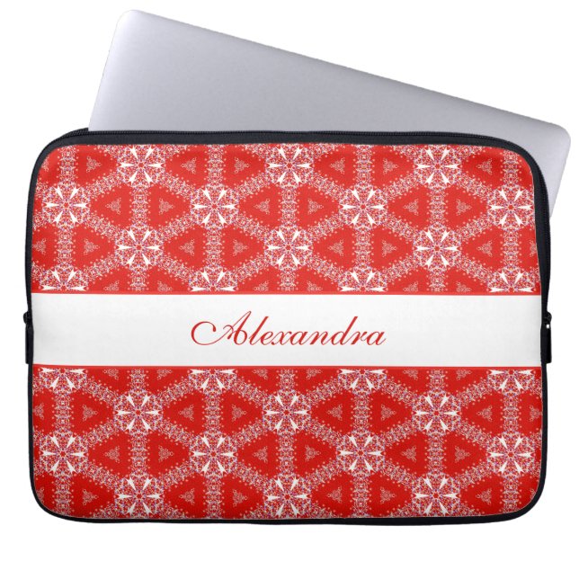 Christmas Snowflakes Pattern Red Personalised Laptop Sleeve (Front)