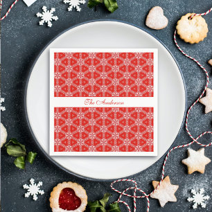 Christmas Snowflakes Pattern Red Personalised Napkin