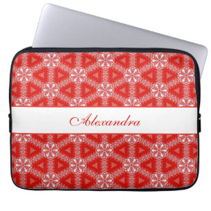 Christmas Snowflakes Pattern Red Personalized Laptop Sleeve