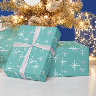 Christmas Snowflakes Pattern Teal Green  Wrapping Paper
