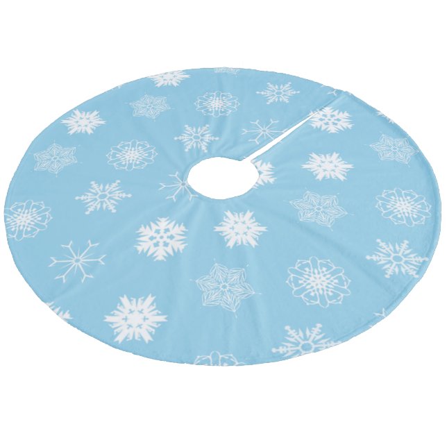 Christmas snowflakes pattern Winter Blue Fleece Tree Skirt (Angled)