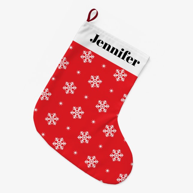 Christmas Snowflakes Personalised Large Stocking (Front (Hanging))