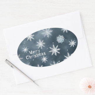 Christmas snowflakes, personalised oval sticker