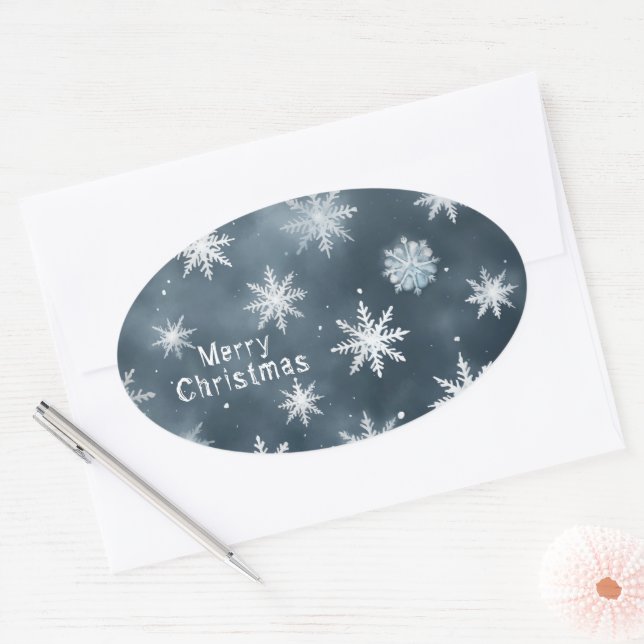 Christmas snowflakes, personalised oval sticker (Envelope)