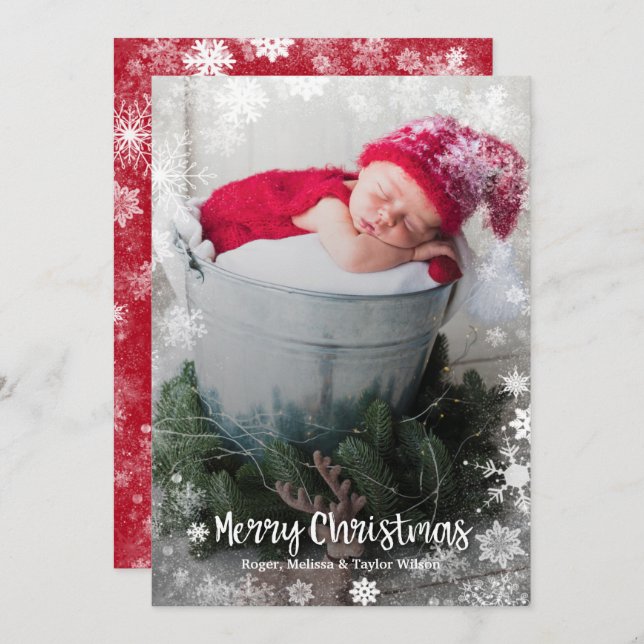 Christmas Snowflakes Photo Birth Announcements (Front/Back)