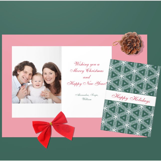Christmas Snowflakes Photo Personalised Green Holiday Card (Creator Uploaded)