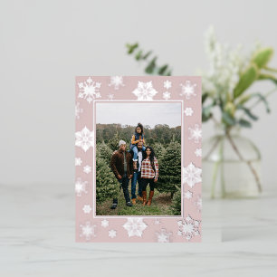 Christmas Snowflakes Photo   Pink Foil Holiday Postcard