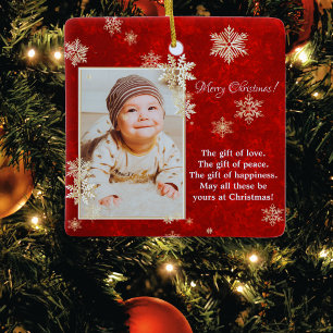 Christmas snowflakes photo wishes ceramic ornament