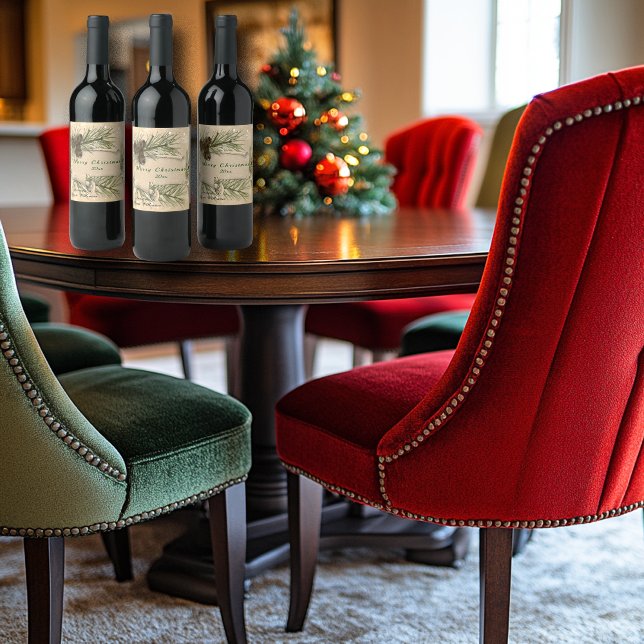 Christmas Snowflakes Pine Cones Pine Tree Branches Wine Label (Creator Uploaded)