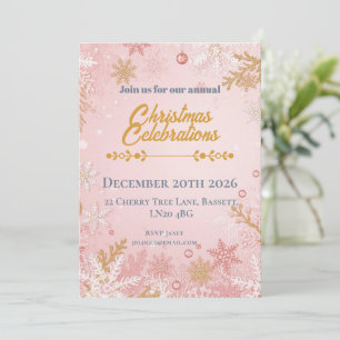 Christmas Snowflakes Pink and White Invitation