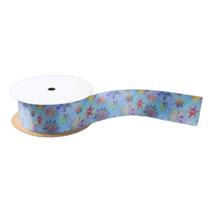Christmas Snowflakes Pretty Colourful Tiedyed Satin Ribbon