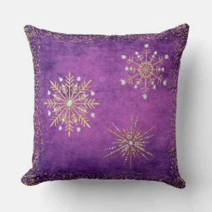 Christmas Snowflakes Purple & Gold Glitter Cushion