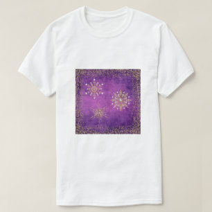 Christmas Snowflakes Purple & Gold Glitter T-Shirt