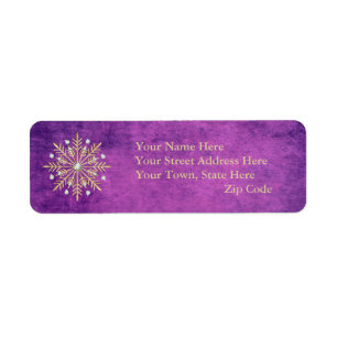 Christmas Snowflakes Purple & Gold Return Address Label