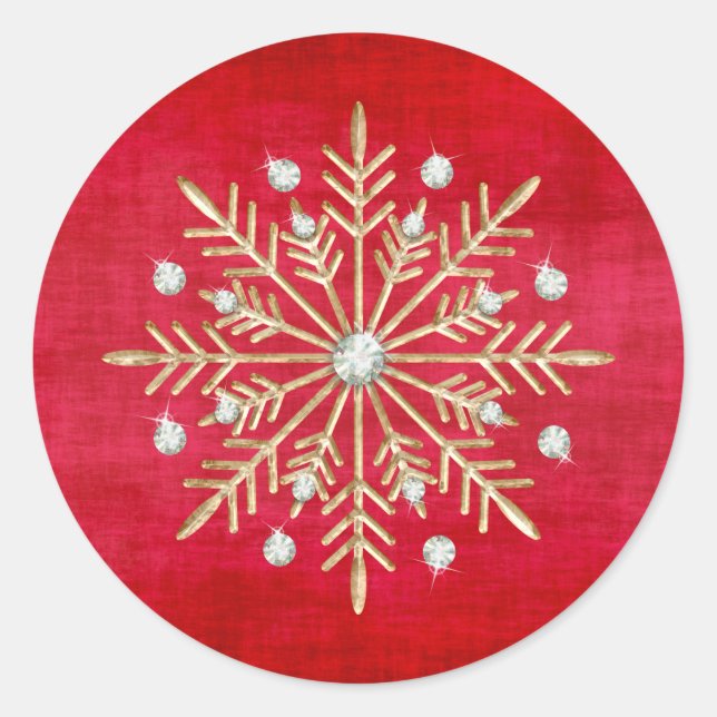 Christmas Snowflakes Red & Gold Classic Round Sticker (Front)