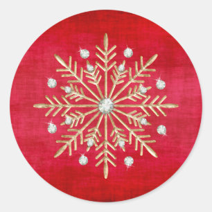 Christmas Snowflakes Red & Gold Classic Round Sticker