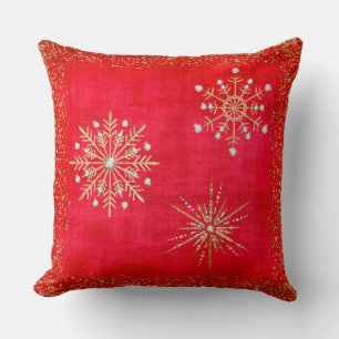 Christmas Snowflakes Red & Gold Glitter Cushion