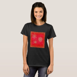 Christmas Snowflakes Red & Gold Glitter T-Shirt