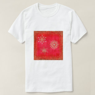 Christmas Snowflakes Red & Gold Glitter T-Shirt