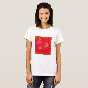 Christmas Snowflakes Red & Gold Glitter T-Shirt