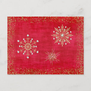 Christmas Snowflakes Red & Gold Holiday Postcard