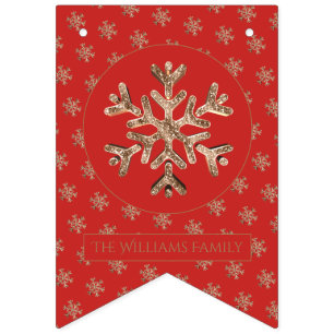Christmas Snowflakes Red Gold Snowflake Pattern Bunting