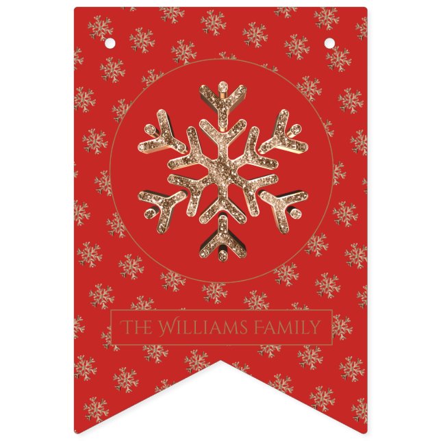 Christmas Snowflakes Red Gold Snowflake Pattern Bunting (First Flag)