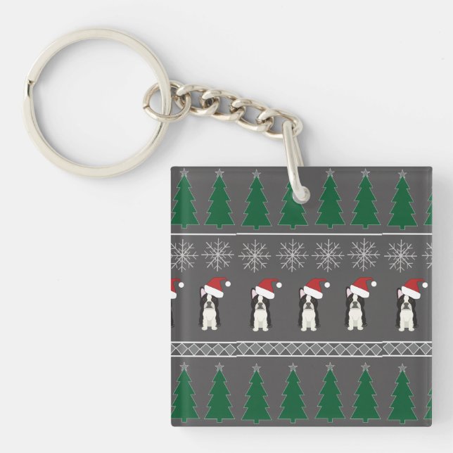 Christmas Snowflakes, Santa Dog, Tree Key Ring (Front)