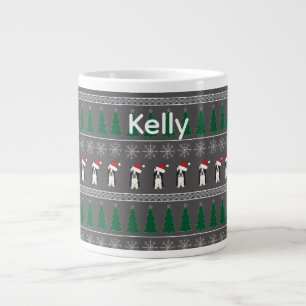 Christmas Snowflakes, Santa Dog, Tree Large Coffee Mug