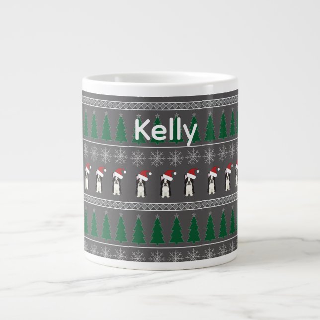 Christmas Snowflakes, Santa Dog, Tree Large Coffee Mug (Front)