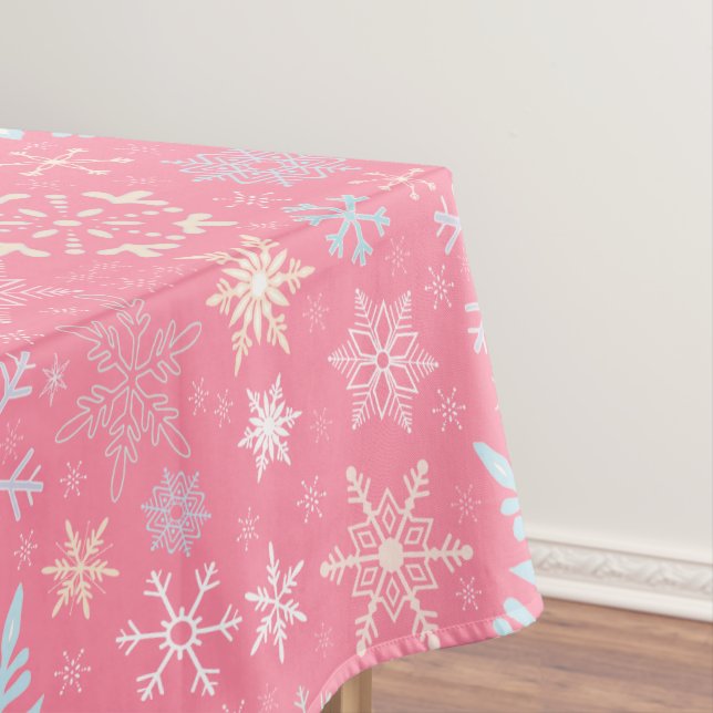 Christmas Snowflakes Scandinavian Pretty Pink Tablecloth (In Situ)