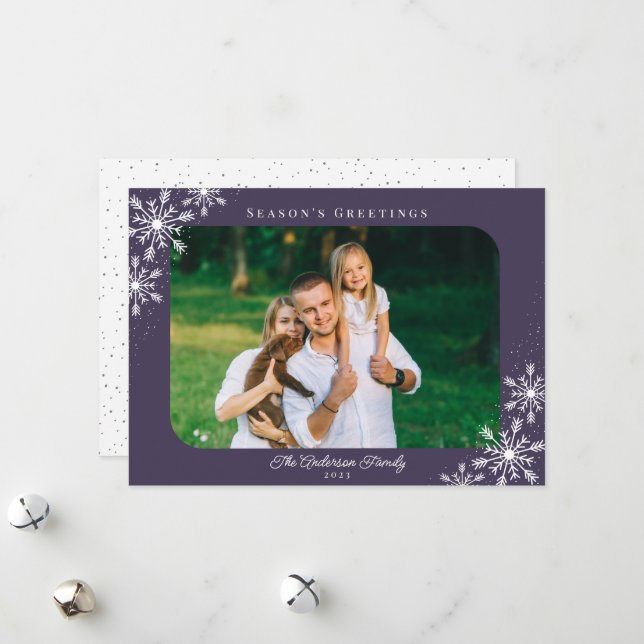 Christmas Snowflakes Season's Greetings Photo Holiday Card (Front/Back In Situ)