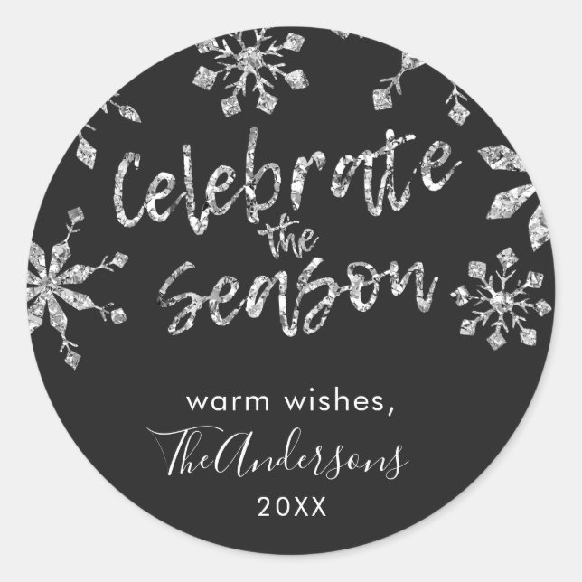 Christmas Snowflakes Silver Glitter Favour Tag (Front)