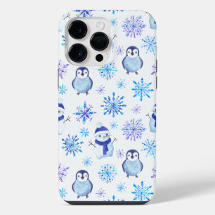 Christmas Snowflakes, Snowmen and Penguins iPhone 14 Pro Max Case