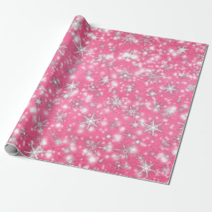 Christmas  Snowflakes Sparkles in Pink Wrapping Paper