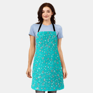 Christmas Snowflakes Sparkles in Turquoise Apron
