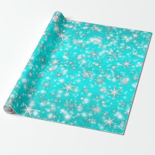 Christmas Snowflakes Sparkles in Turquoise Wrapping Paper