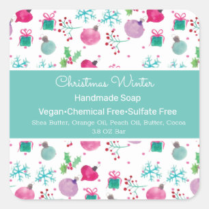 Christmas Snowflakes Watercolor Soap Body Scrub Square Sticker
