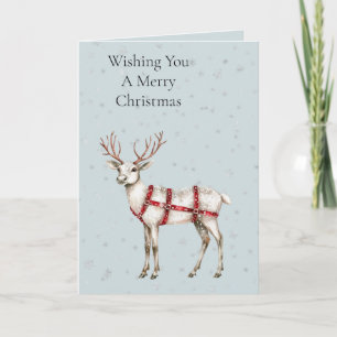 Christmas Snowflakes White Red Deer Card