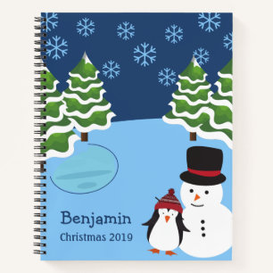 Christmas Snowflakes with Penguin and Name Notebook