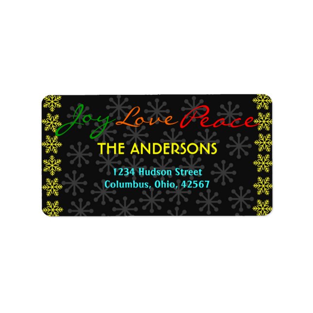Christmas SnowflakesJoy Love Peace Address Labels (Front)