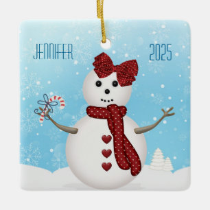 Christmas Snowgirl Ceramic Ornament