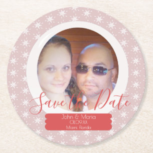 Christmas Snowglobe Photo Snowflakes  Round Paper Coaster