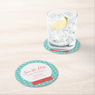 Christmas Snowglobe Snowflakes Save the Date Round Round Paper Coaster