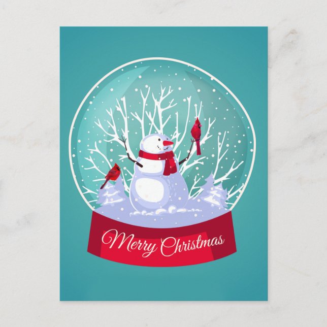 Christmas Snowglobe Snowman Cardinal Red birds Postcard (Front)