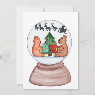 Christmas - Snowglobe with Bears Holiday Card