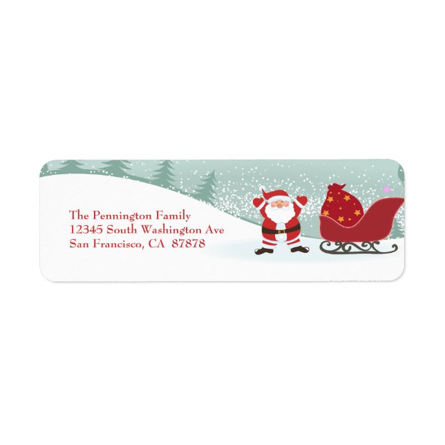Christmas snowing + Santa sleigh address label Return Address Label (Front)