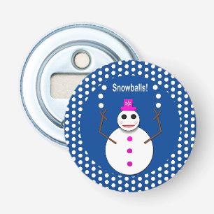 Christmas Snowlady Juggling Snowballs Funny Bottle Opener