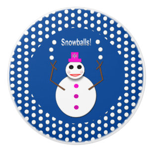 Christmas Snowlady Juggling Snowballs Funny Ceramic Knob