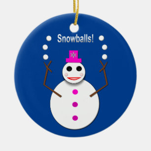 Christmas Snowlady Juggling Snowballs Funny Ceramic Ornament